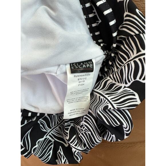 NWT Island Escape Coral Gables Black White Tropical Blouson Tankini Swim Top S 8 - Picture 7 of 8